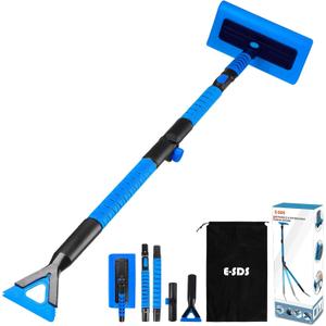 E-SDS 60 Snow Broom Ice Scraper Bendable Snow Remover for Cars with 12.2 Foam Head, Extendable Snow Brush for Car, Truck and SUV, Blue