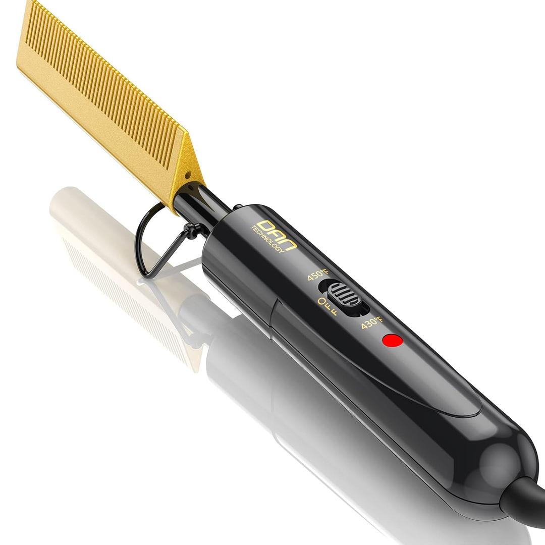 DAN Technology hot Comb Electric for Wigs,450Small hot Comb for Edges,Low and high Temperatures, Hair straightening Comb for Black Hair,Portable & Dual Voltage for Travel & Home (Gold)