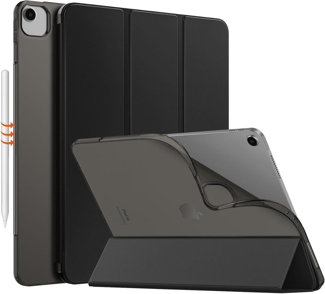 MoKo for iPad Air 13 inch Case M3 2025/M2 2024, iPad Pro 12.9 2022/2021 Case with Soft Translucent Frosted TPU Back Shell, Slim Smart Folio Protective Cover, Auto Wake/Sleep, Support Touch ID, Black