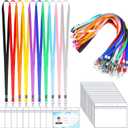 50 Pack Name Tag Lanyards with Id Holder, Clear Plastic Horizontal Name Tags Holders and Black Badge Lanyards with ID Holder for School Office Team Workers Volunteers (Multicolor)