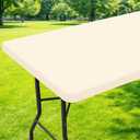 Moosfor Spandex 4 Foot Rectangle Table Cloth, Elastic Fitted Tablecloths for Picnic, Stretch Washable Patio Table Cover for Outdoor, Camping, Banquet and Parties (Champagne, 30"x48")