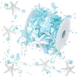 16 ft Ocean Themed Garland Ocean Beaded Starfish Shell Decor Coastal Beaded Beach Garland for Mantle Fireplace Summer Wedding Home Decor Supply (Blue)