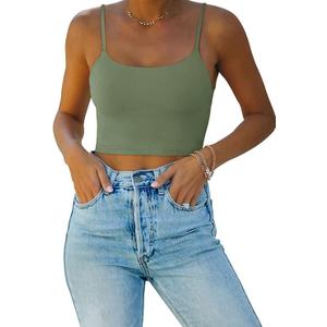 REORIA Women's Sexy Adjustable Spaghetti Strap Double Lined Seamless Camisole Tank Yoga Crop Tops Large