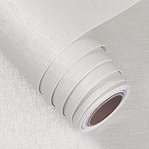 FunStick 24"x200" Cream White Grasscloth Peel and Stick Wallpaper Removable Fabric Grass Cloth Wallpaper Textured Self Adhesive White Linen Contact Paper for Cabinets Bedroom Walls Drawers Waterproof