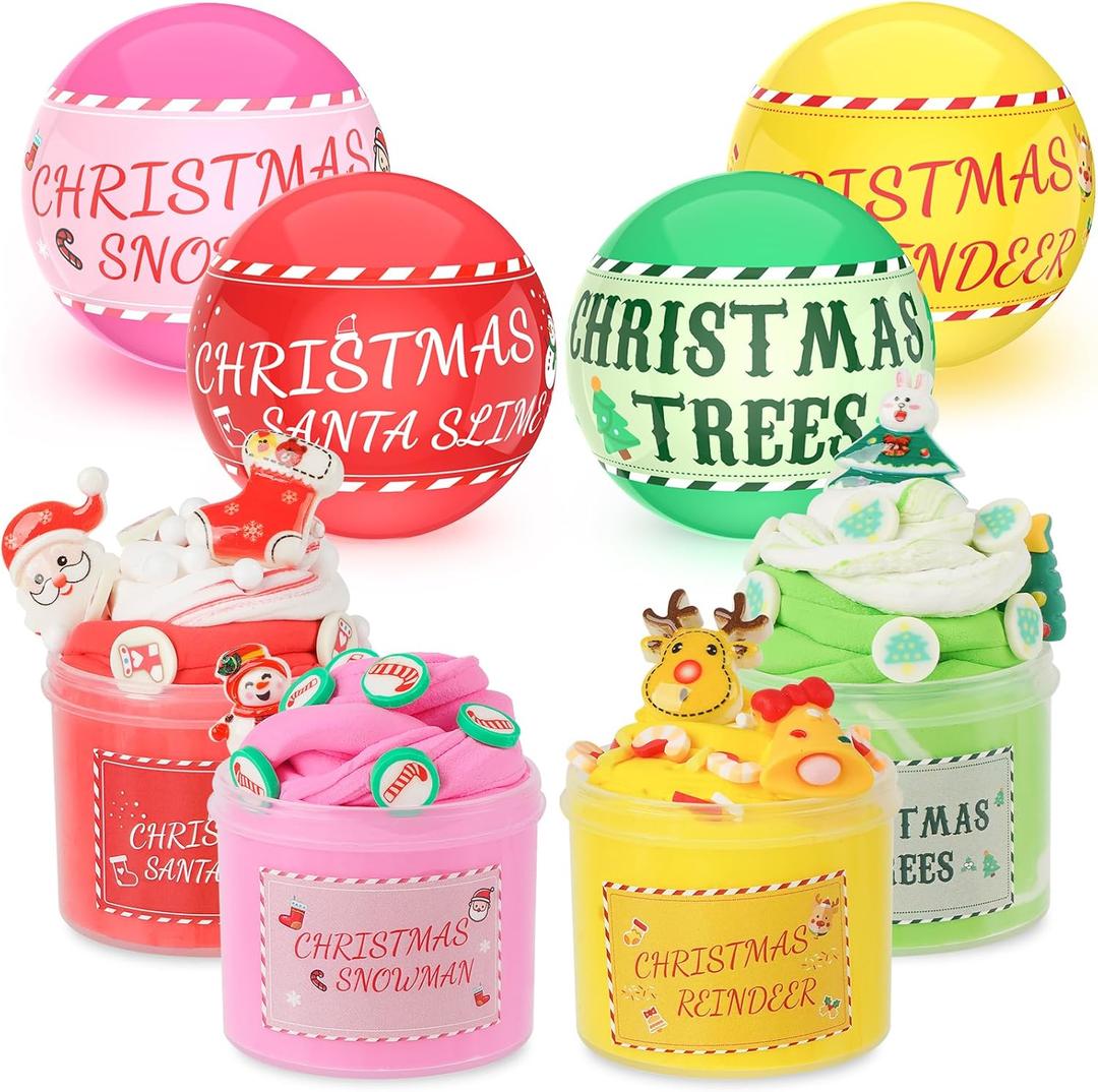 2 x Christmas Stocking Stuffers for Kids - 4 Pre-Filled Slime Balls - Christmas Slime Kit, DIY Xmas Gifts Party Favors & Classroom Rewards Non-Toxic Sensory Toys for Teens Girls Boys 4-12