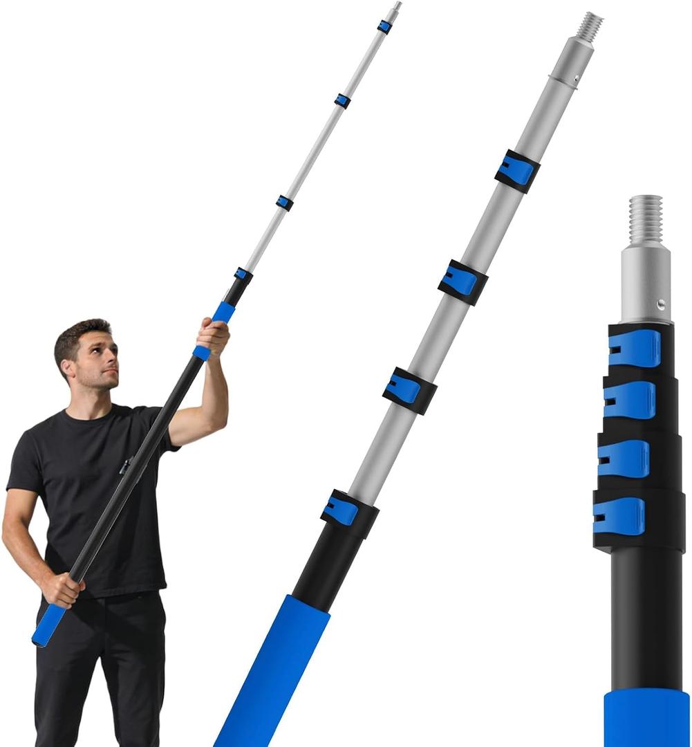 26FT Reach Telescopic Extension Pole, 5-20FT Paint Roller Extension Pole with Flip-Lock Design, Aluminum Alloy Threaded Head for Painting Cleaning Dusting & Window Washing Tools