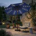Kingdura 9FT Outdoor Patio Umbrella with Solar Lights, Market Table Umbrella with Push Button Tilt & Crank, 8 Sturdy Ribs, 32 LED Lights, UV Protection for Garden Lawn Deck Backyard Pool (Navy blue)
