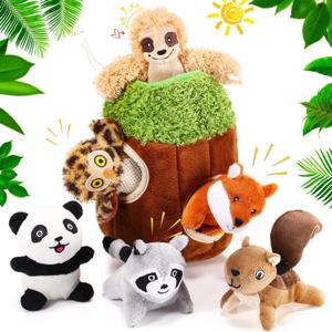 Skylety 7 Pieces Hide and Seek Dog Toys Activity Puppy Chew Squeaky Toys Plush Stuffing Woodland Stuffing with Squeakers for Small Medium Pets Dogs Puppy Gift(Cute,Small)