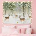 NATSUNO Winter Christmas Deer Tapestry, Rustic Christmas Wall Tapestry for Bedroom, Winter Snowy Forest Xmas Deer Tapestries Wall Hanging for Home Bedroom Living Room Decor, 50x60 Inches