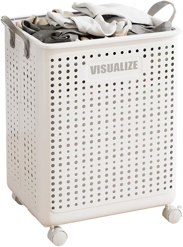 BOHOIDEE Large Foldable Laundry Hamper with Wheels and Handle, Collapsible Rolling Laundry Basket, Versatile Portable Storage Basket for Laundry/Bathroom