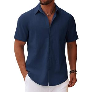 COOFANDY Men's Button Down Short Sleeve Shirt Casual Cotton Summer Beach Linen Wedding Shirts with Pocket Size XL