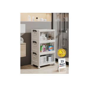 OlarHike 23QT Stackable Storage Bins with Lids - Folding Storage Box with Doors and Wheels, Collapsible Plastic Storage Bins for Closets and Organization, Bathroom, Gifts, 3 Pack Cubes