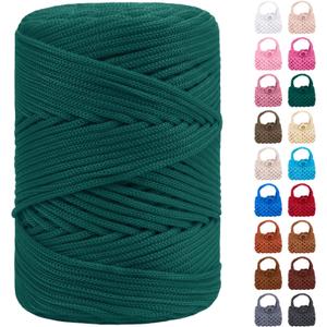 Polyester Macrame Cord 3mm x 185yards, Braided Macrame Cord Polypropylene Silk Cord, Crochet Bag Polyester Yarn for Crocheting, Bag, Wall Hangings, Rug, DIY Crafts (Light Dark Green)