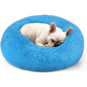 Dogs Bed for Small Dogs, Anti-Anxiety Washable Round Bed (Light Blue, 24.0" L x 24.0" W x 8.0" Th)