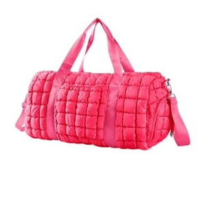 Quilted Gym Bag Duffle for Women,Duffle Bag for Travel with Shoes Compartment,Puffer Weekender Bags Overnight Carry On Bag with Trolley Sleeve for Airplanes,Personal Item Sports Duffel Dance Bag (Pink)