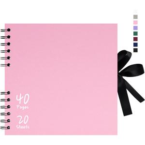 Vienrose 8x8 Inch Scrapbook Album, Small Photo Album DIY Scrapbook Black Thick Kraft Paper Memory Book, Scrap Book Photo Albums for Couple Baby Wedding Family (Pink)