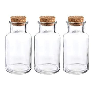 WHOLE HOUSEWARES Glass Favor Jar, Glass Storage Jars with Corks for Wedding and Party (9 Ounce), 3 Pack