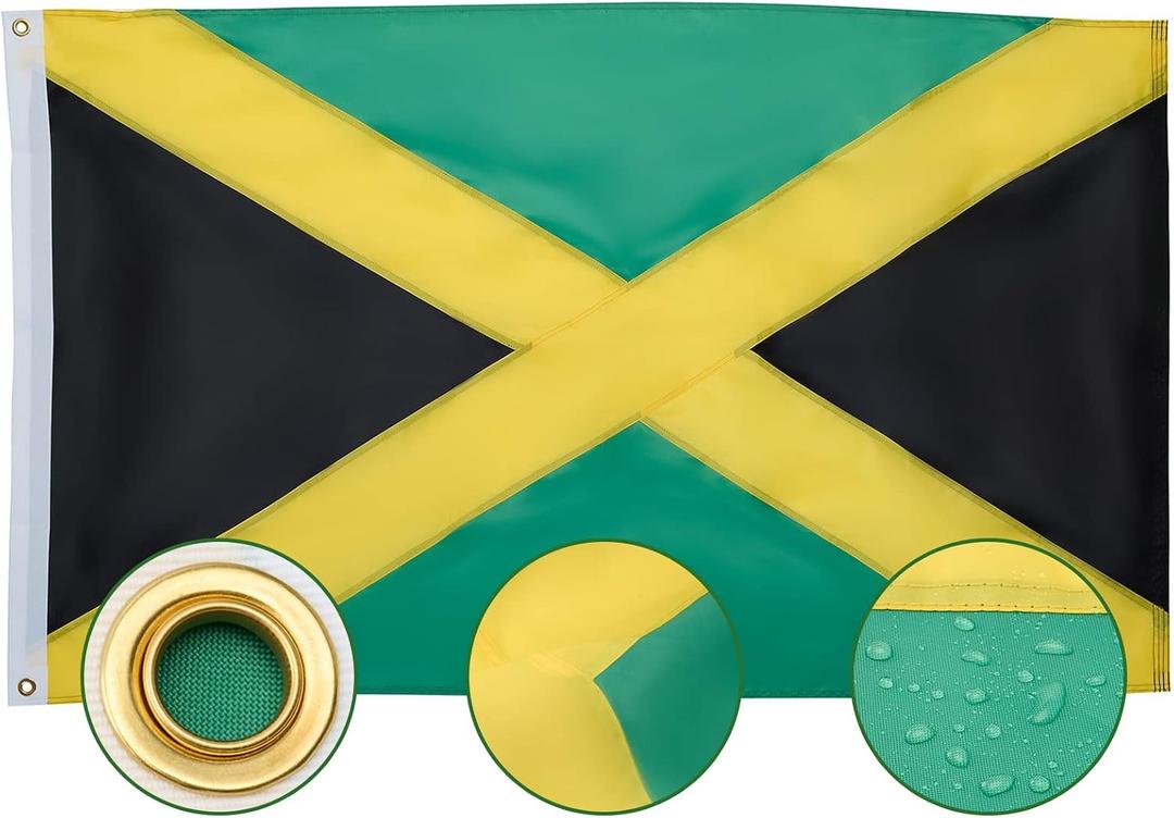 ROTERDON Jamaica Flag 3x5 Ft Outdoor - Heavy Duty Jamaican Flag, Stitches polyester Fade Resistant for Outdoor Indoor