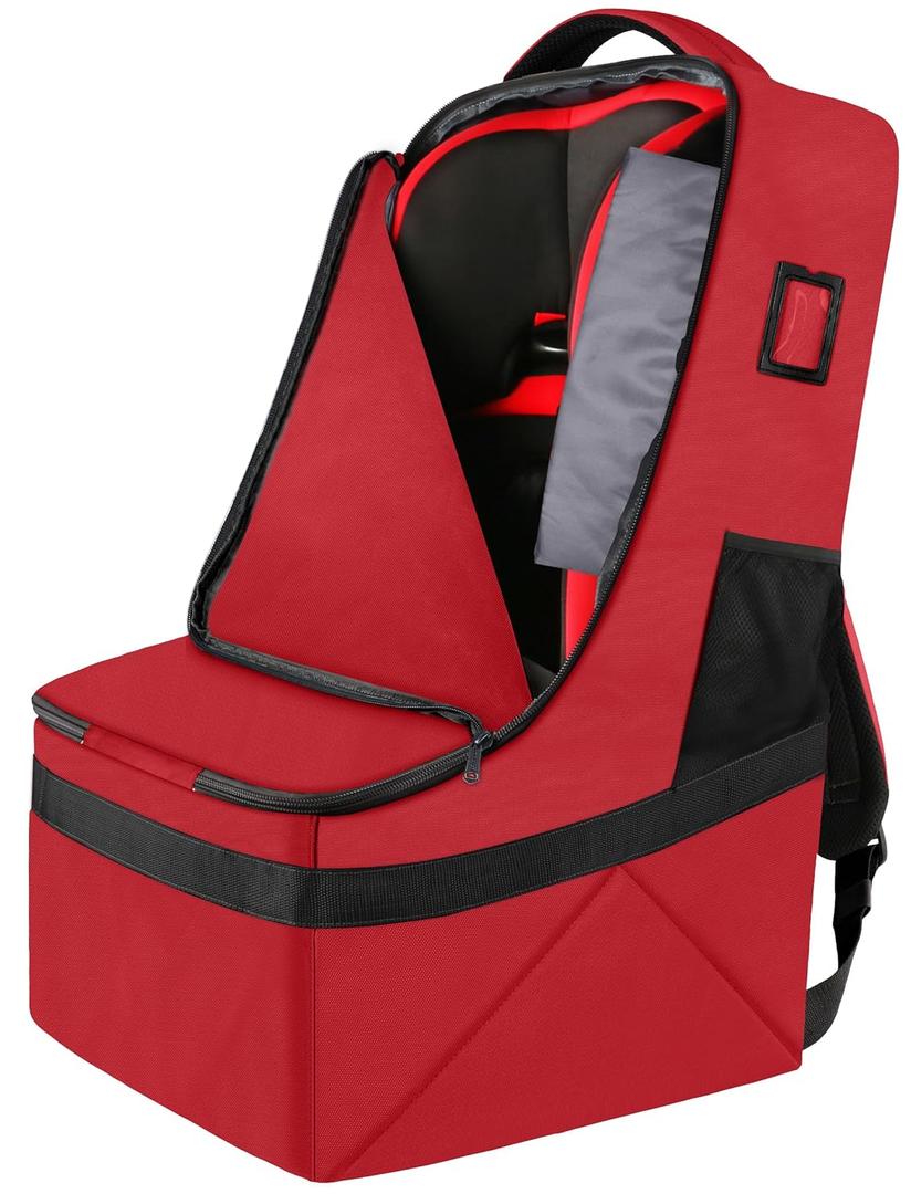 YOREPEK Car Seat Travel Bag, Padded Car Seats Backpack for Air Travel, Heavy Duty Carseat Travel Bag for Airplane, Airport Gate Check Bag (Red) (Dark Red)