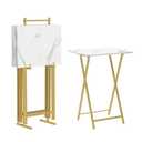 HOOBRO Folding TV Tray Tables, Set of 4 TV Trays with Storage Rack, Industrial Side Table for Eating at Couch, Foldable Snack Table for Small Space, Easy Assembly, Marble and Gold DM50BZ01
