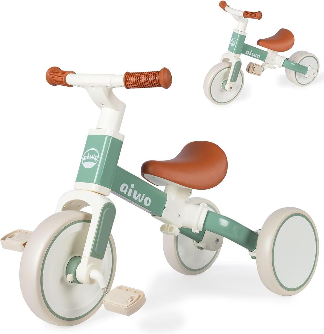 aiwo 4in1 Tricycle for Toddlers 1-3, Toddler Balance Bike for 1 to 4 Year Old Boys Girls First Gift, Ride-on Toys Toddler Bike Kids Tricycle (Mint Green)