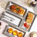 YHOSSEUN Ceramic Serving Platters Set of 4, Black and White Serving Platters and Trays for Food, Rectangular Halloween Plates Serving Dishes for Parties, Checkered, 12 Inch