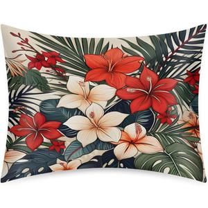 Tropical Floral Satin Pillowcase for Hair and Skin, Standard Size Slip Silk Pillow Covers Satin Pillowcase Without Zipper Pillow Cases 20"x26" Silk Pillowcases for Bedroom Sofa Home Decor (Flower9)