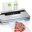 Bonsenkitchen Vacuum Sealer Machine, Stainless Steel Food Sealer Vacuum Sealers with 100 Bags & 1 Roll Bag, 5 Food Vacuum Modes, Builtin Cutter & Bag Storage, SilverBlack