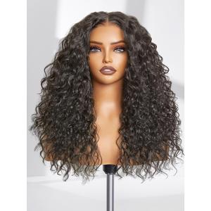 GORGIUS Glueless Curly Lace Front Wig Pre Plucked Middle Part Closure Wig 20 Inch Natural Black Pre Cut Synthetic Curl Wig Upgraded with Premium Human-Hair-Like Fiber