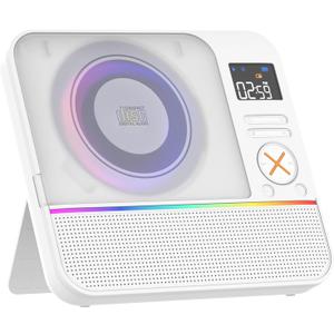 CD Player Portable, MONODEAL HiFi Stereo Portable CD Player with Bluetooth, Desktop Player Bluetooth for Home with Remote Control, RGB Light, Supports USB/AUX/Sleep Timer(White)