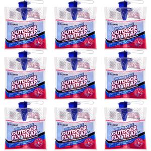 Fly Traps Outdoor Fly Trap for Patio. 9 Non-Toxic Pre-Baited Flies Bags Outdoor Disposable. Hanging Bug Catchers for All Filth Flies Killer for Outside Bug Control in Yard Horse Ranch Trash Can
