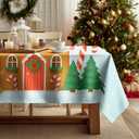 Christmas Tablecloth Sweet Festive Gingerbread House with Merry Christmas Print 83 x 60 Inch Table Cover Rectangle Dining Table Cloth Holiday Party Decorations