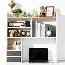 Deli Desktop Bookshelf, High-Capacity Desk Hutch Organizer with 7 Shelves and 2 Drawers for Computer Desk, Desk Shelf Organizer for Dorm Office Home, White