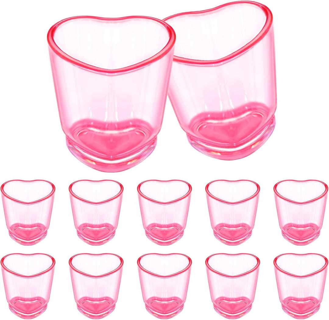 ZZYFGH 12 Pack Pink Shot Glass Set,Heart Shaped Shot Glasses Set 1.5 oz Plastic Shot Glass with Heavy Base, Shot Glasses for Whiskey, Tequila, Spirits & Liquors Valentine's Day, Bachelor Party