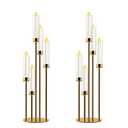 Gold Candelabra with Glass Cylinders for Real Candles 5 Arms Metal Candle Holder Wedding Event Party Home Decoration Centerpiece (2, M)