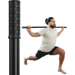 5ft Yoga Stick Made from Natural Bamboo - Stretching Stick for Mobility, Balance, Pilates & Physical Therapy - Exercise Stick with Non-Slip Ends - Includes 20+ Video Tutorials (Abyss Black)