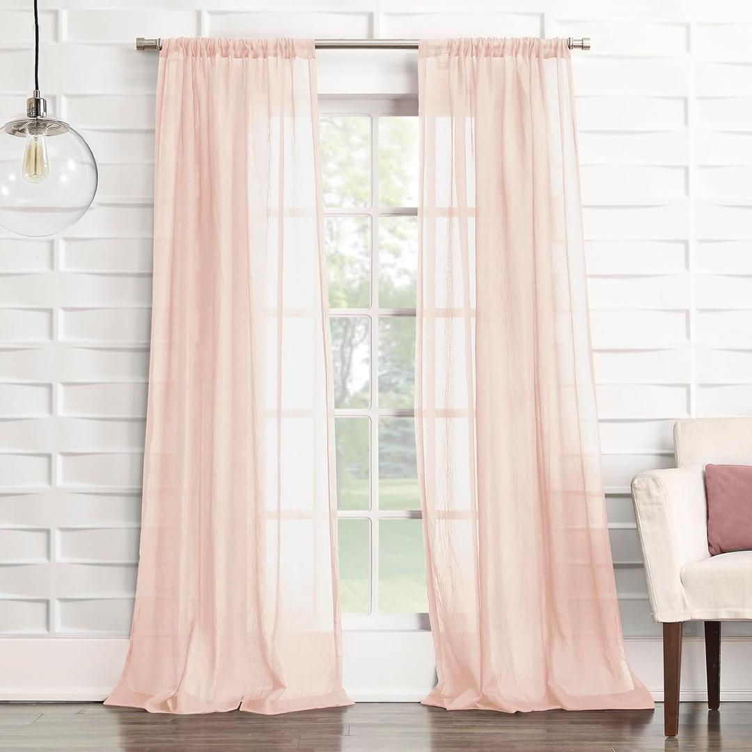 No. 918 - 56520 Tayla Crushed Texture Semi-Sheer Rod Pocket Curtain Panel, 50" x 95", Blush Pink