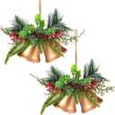 Tioncy Christmas Bell Hanging Ornaments 8.7" Large Rustic Metal Bell Decoration Xmas Hanging Decorative Bell with Red Berry for Christmas Wreath Tree Door Decor(Vintage Gold,2 Pcs)