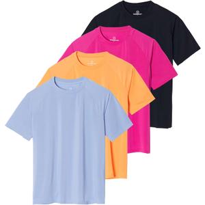 Real Essentials 4 Pack Womens Short Sleeve Rash Guard – UPF 50+ Sun Shirt UV Protection Quick Dry Swim Top, Set 6, 1X