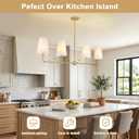 47.6" Large Linear Pendant Light, 4-Light Kitchen Island Lighting with White Linen Shades, Modern Matte Gold Farmhouse Chandelier for Dining Room Over Table, Sloped Ceiling Adaptable, 47.63" x 4.72"