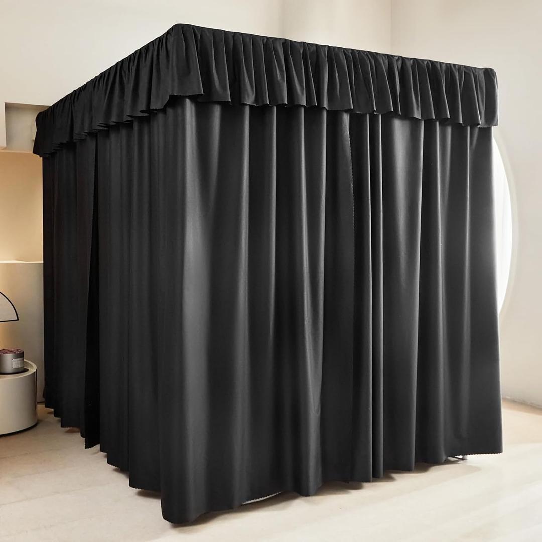 AIKASY Black Thickened Bed Canopy Curtains - Elegant Bedroom Decor for Adults and Girls - Strong Lightproof and Windproof Design(Queen, Black)