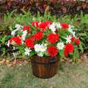 TURNMEON 48 Heads Artificial Flowers for Outdoors, 4 Bunches 17 Inch Dahlia Daisies Mum Fake Flowers UV Resistant Faux Plants Bouquets for Outside Grave Gardens Indoor Home Summer Decor (Red)