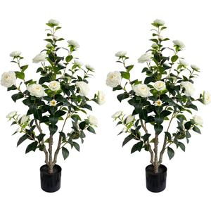 Artificial Camellia Tree 3.4ft Fake Trees pseudophyte (2, White)