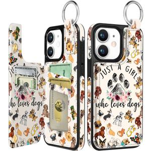 Lotadilo for iPhone 15 Wallet Case with Card Holder, Cute Designer Dogs Lover Girl Pattern Kickstand Magnetic Clasp Back Flip Folio Leather Cases for iPhone 15 Phone for Girls Women Men Boys Teens