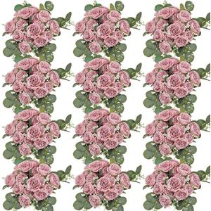 Peonies Artificial Flowers Bulk, 12 Bundles Fake Silk Peonies Faux Eucalyptus Bouquet Realistic Peony Floral Arrangement for Wedding Table Centerpiece Vase Decor (Dusty Pink)