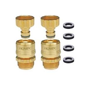 HQMPC Garden Hose Quick Connect Solid Brass Quick Connector Garden Hose Fitting Water Hose Connectors 3/4 inch GHT (4 Sets)