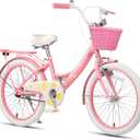 Glerc Maggie Grils Bike, 20 Inch Kids Bicycle for 7-13 Years Old Chlidren, Princess Styles Kids Bikes with Rack & Basket & Kickstand, Pink & White