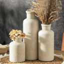 Ceramic Vases Set of 3, Whitewashed Neutral Flower Vases Home Decor, Pottery Rustic Farmhouse Decorative Vases Modern Decor for Table Mantel Entryway Bookshelf Living Room Kitchen Bedroom