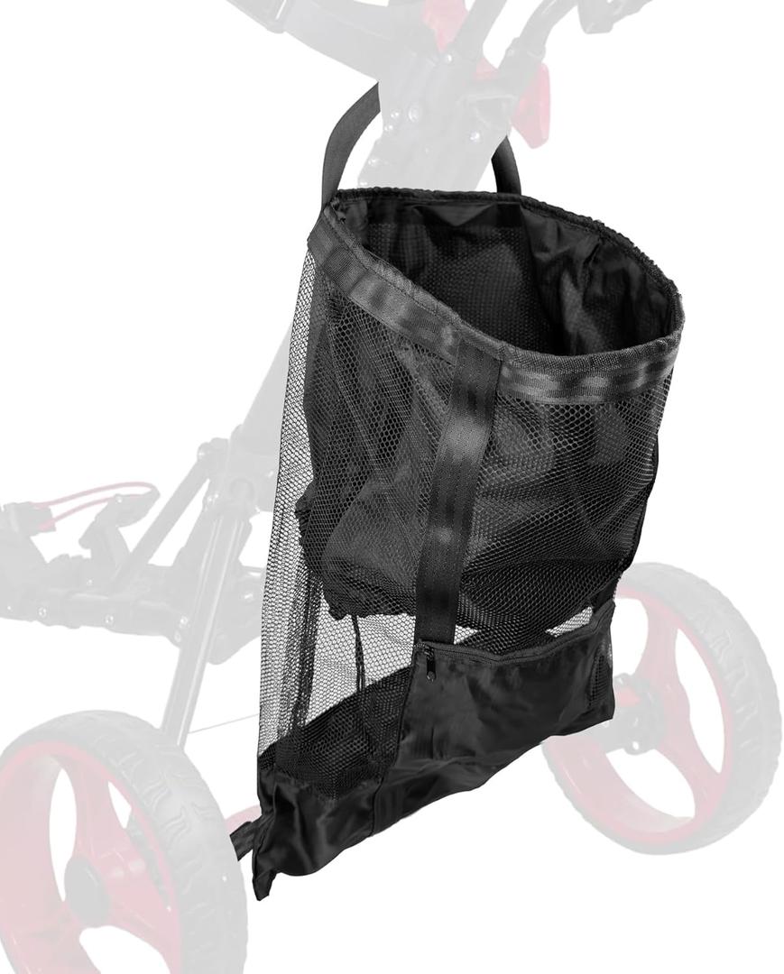Golf Push Cart Accessories Mesh Storage Bag, 3 Wheel Push-Pull Golf Cart Backside Extension Storage Net Organizer for Universal Golf Push Cart Accessory