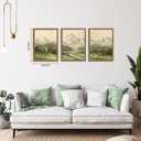 Framed Mountain Wall Art for Living Room, Green Nature Landscape Canvas Wall Decor Set of 3, Vintage Forest Rustic Farmhouse Prints Pictures Paintings for Office Bedroom 16x24 Inch, 24L" x 16W"